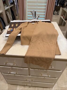 Camel Knit Two-Piece Set - Cozy Ribbed Top & Skirt